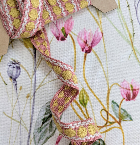 Pink & Yellow, French, Spotty Braid / Trimming for Soft Furnishings & Upholstery - 3m Remnant
