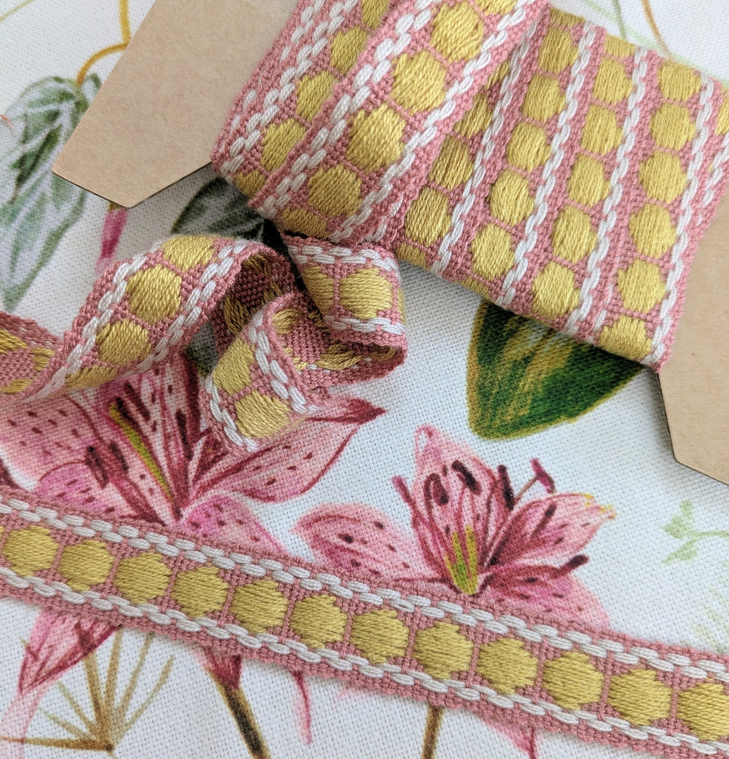 Pink & Yellow, French, Spotty Braid / Trimming for Soft Furnishings & Upholstery - 3m Remnant