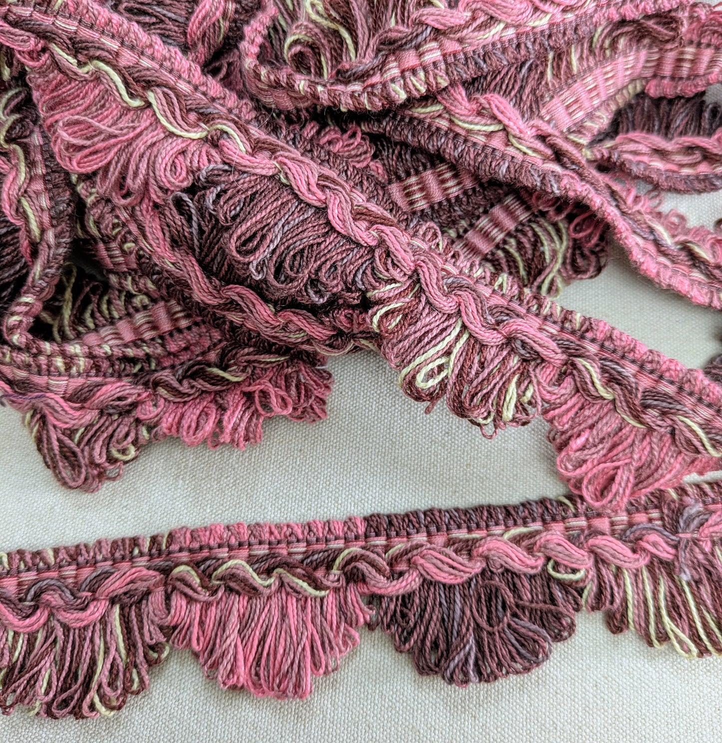 Pink & Plum Fan Edge Upholstery Trim / Cushion Trimming - 4.7m Remnant