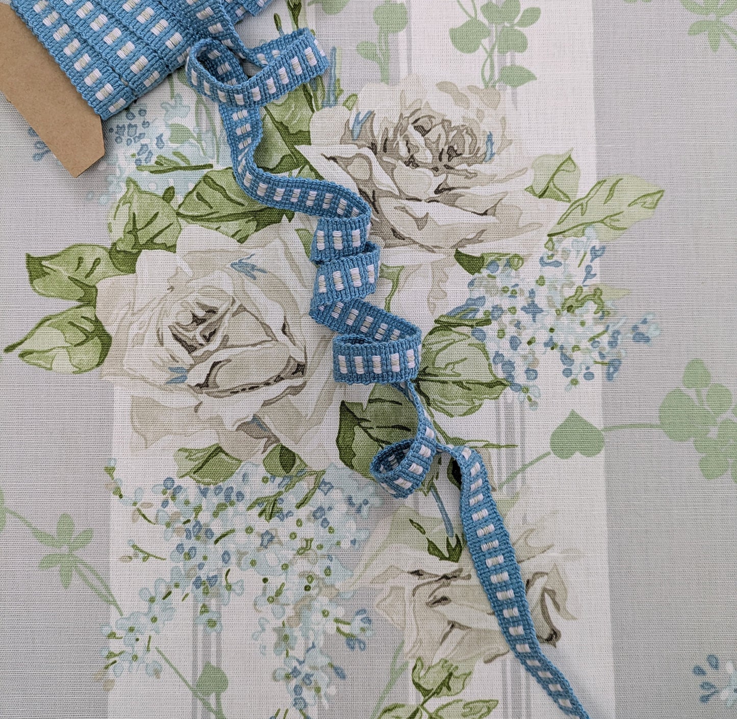 Sky Blue & White Braid / Trimming for Soft Furnishings & Upholstery - 3.8m Remnant