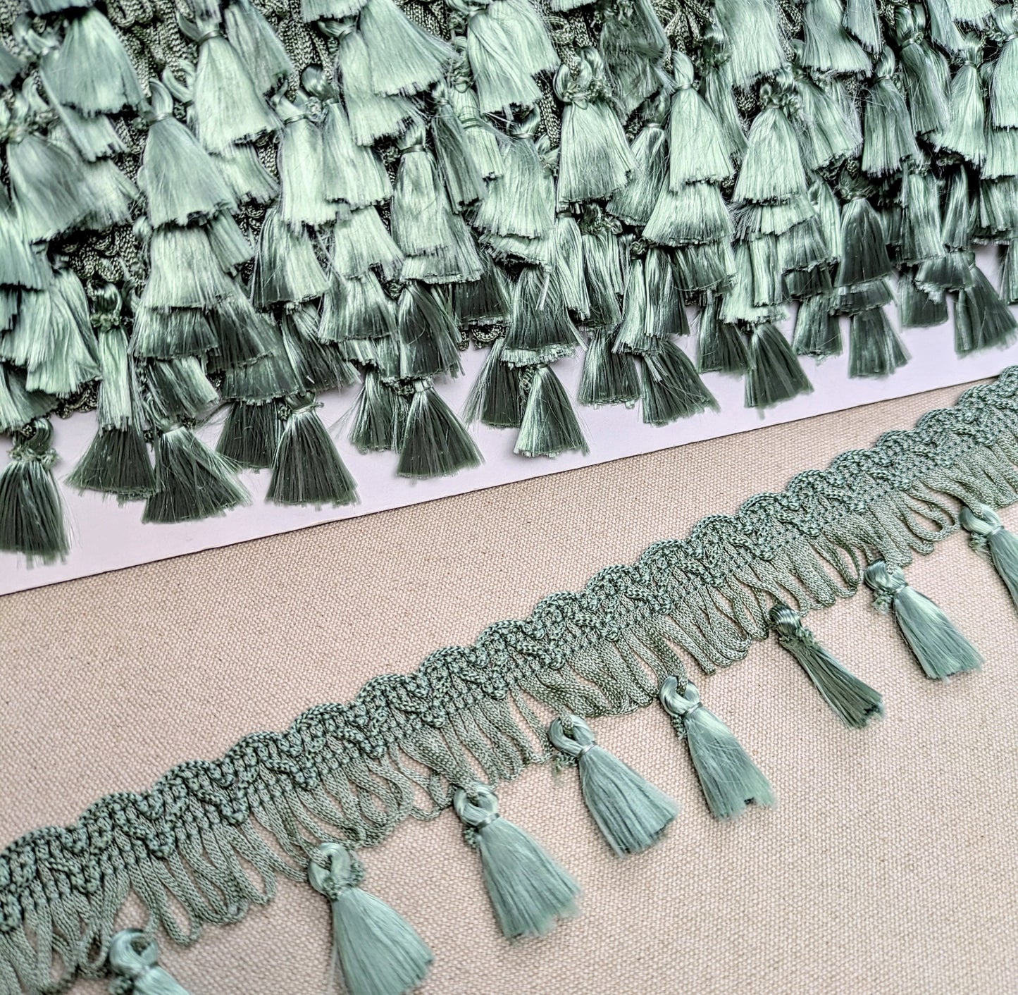 Vintage Mint Green Tassel Fringe / Trimming for Cushions & Upholstery