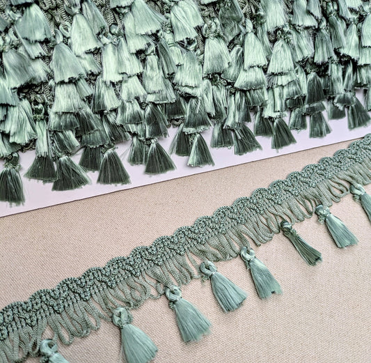 Vintage Mint Green Tassel Fringe / Trimming for Cushions & Upholstery