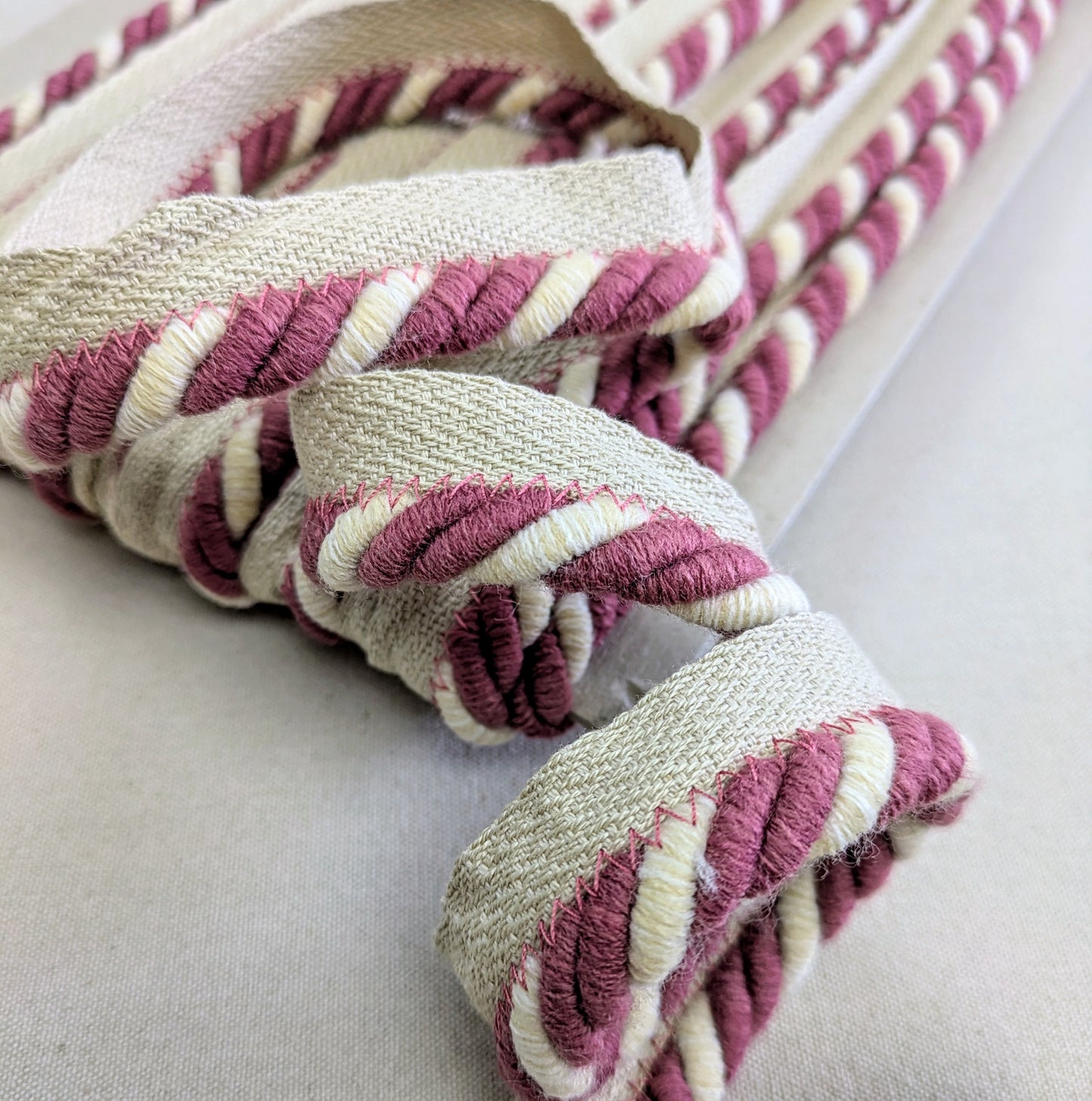 Mulberry & Cream, Flanged Cord Trim for Soft Furnishings & Upholstery