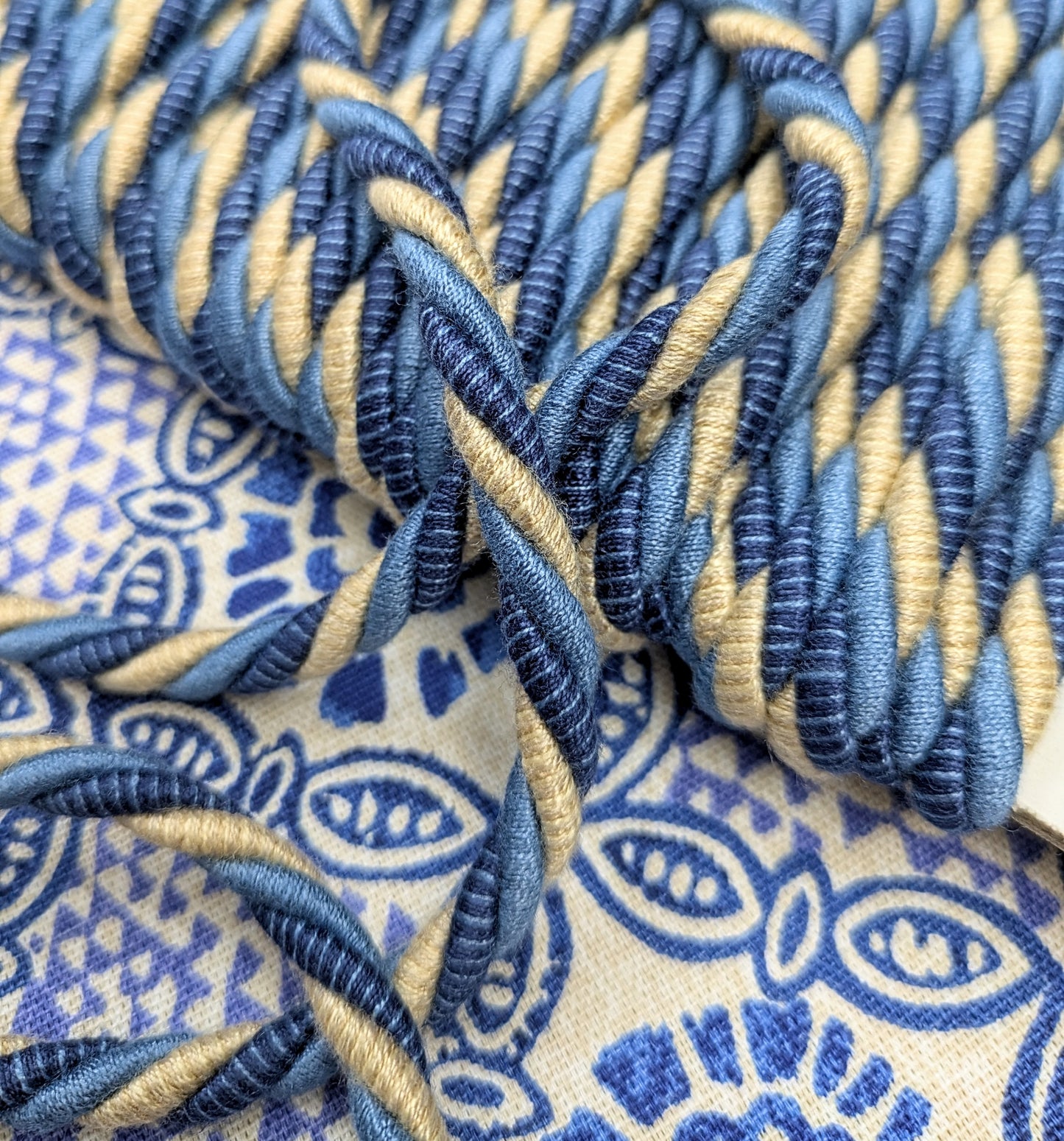 Two Tone Blue & Cream Twisted Rope Piping Cord for Soft furnishings & Upholstery
