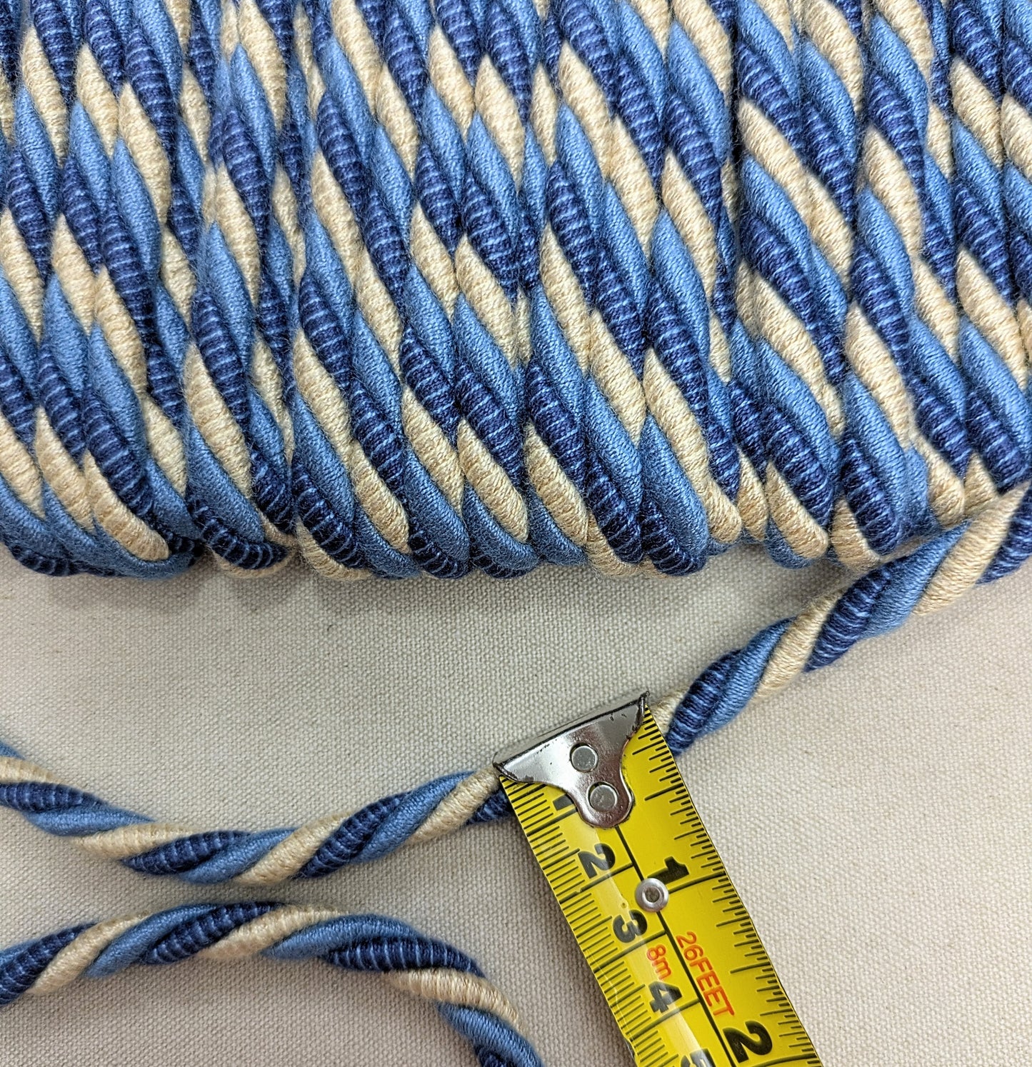 Two Tone Blue & Cream Twisted Rope Piping Cord for Soft furnishings & Upholstery