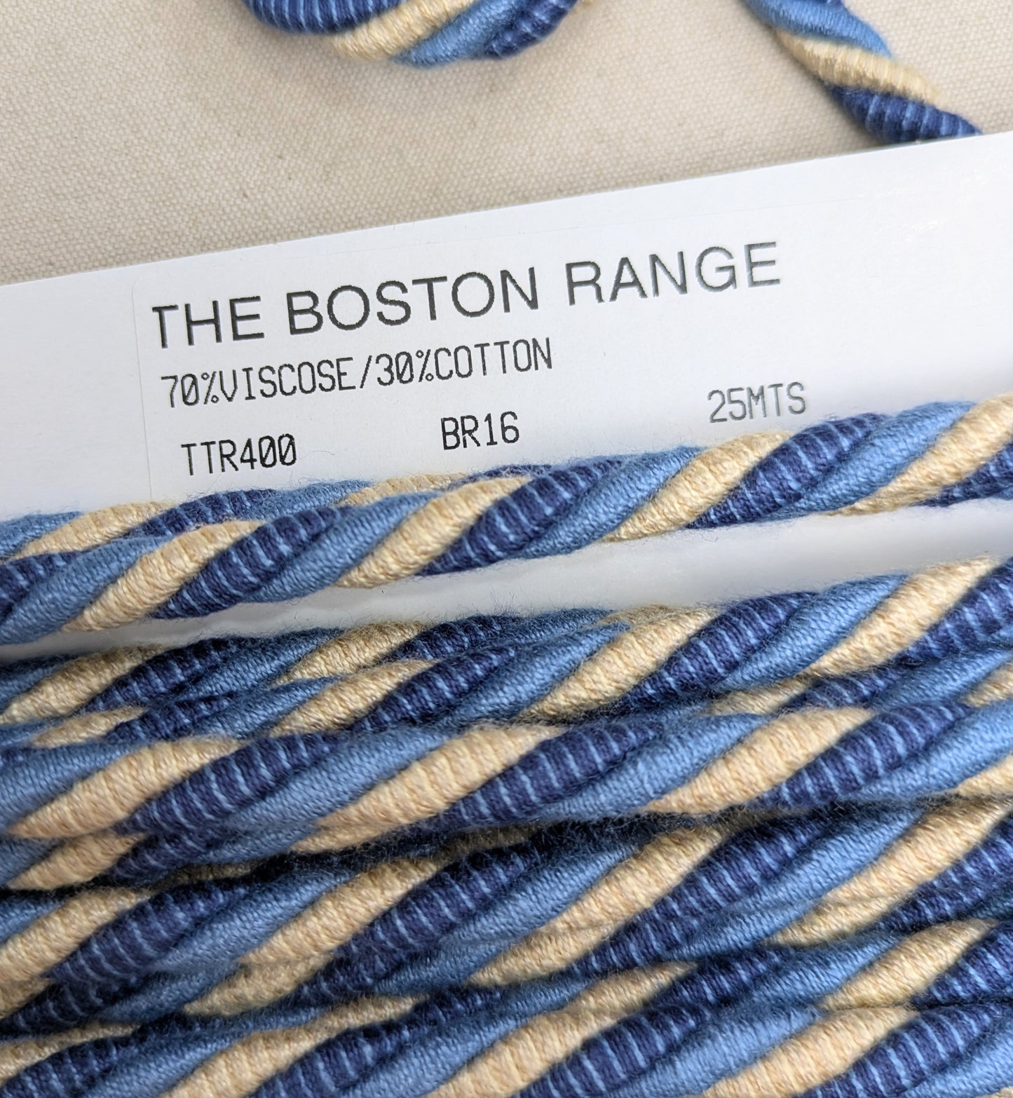Two Tone Blue & Cream Twisted Rope Piping Cord for Soft furnishings & Upholstery