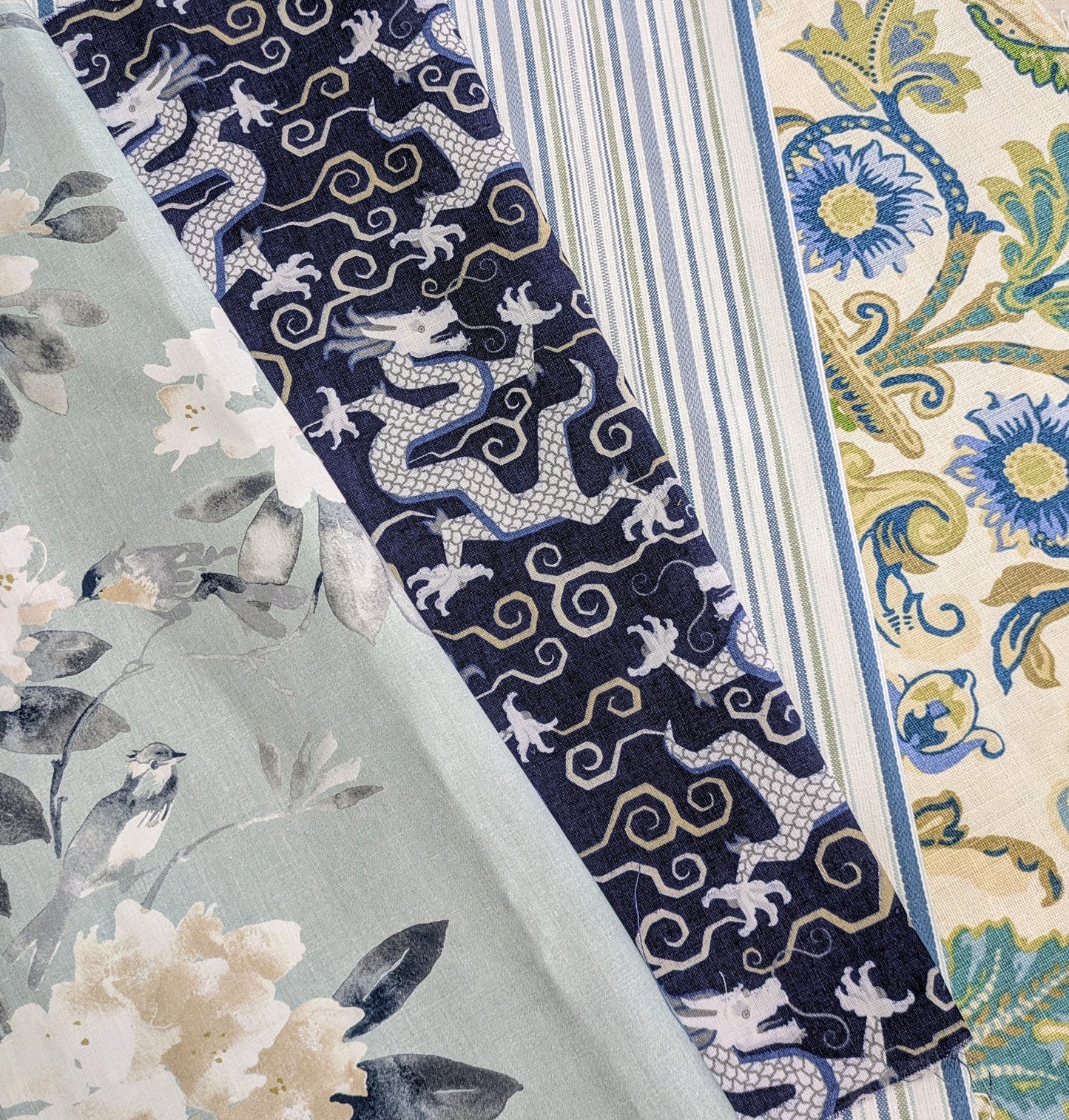 Blue Remnant Bundle - 10 Fabrics ideal for Cushion Making, Crafts etc..