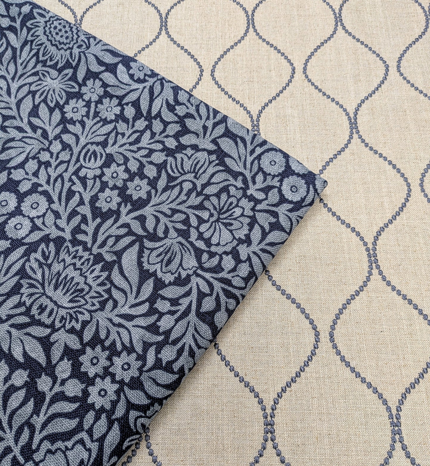 Ellewood Knot by John Lewis - Denim Blue Colourway - Embroidered Fabric - 1.7m Remnant