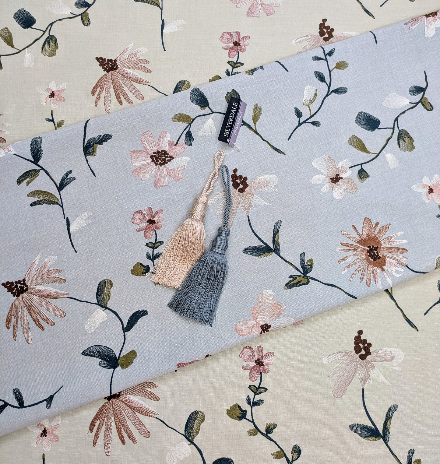 Isabelle by John Lewis - Embroidered Fabric - 1.8m Remnant - Ice Blue Colour