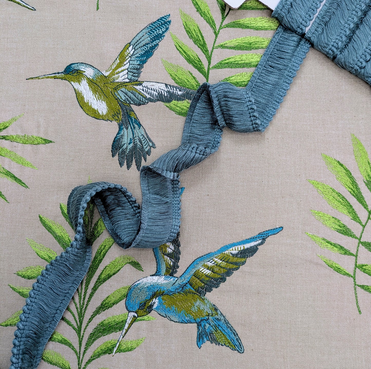 Montserrat by ILIV - 1m Remnant - Lagoon Colourway - Embroidered Fabric