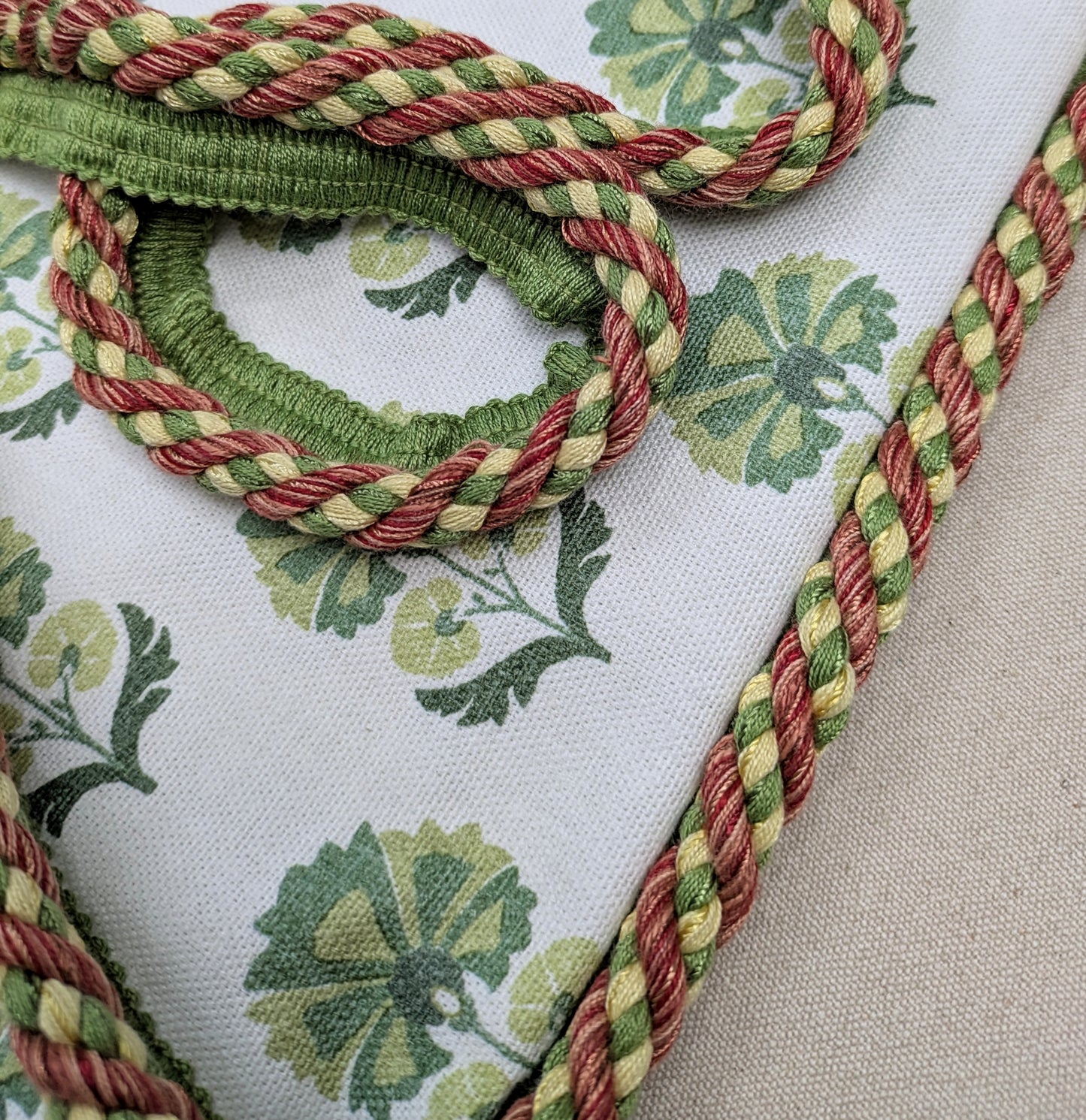 Green, Yellow & Terracotta Flanged Cord for Soft Furnishings & Upholstery