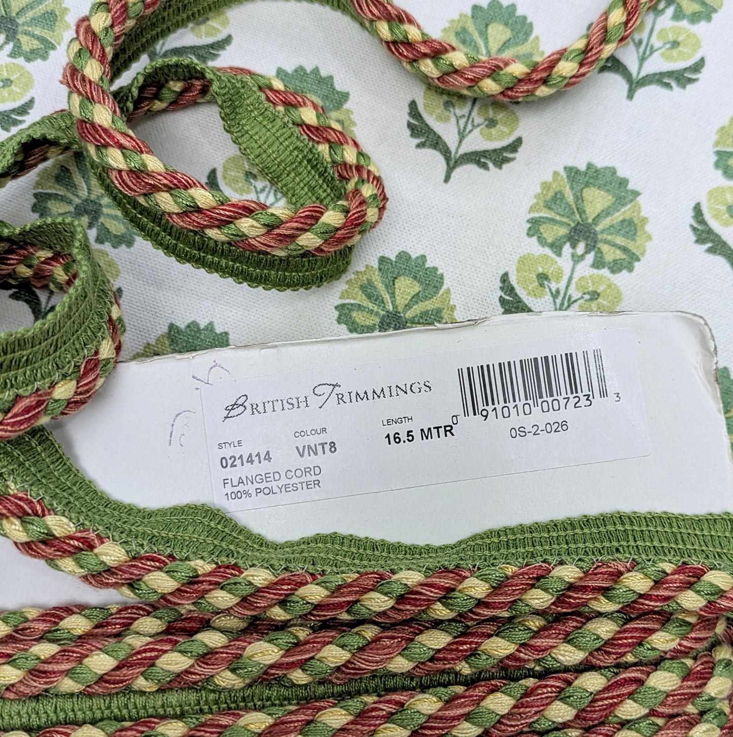 Green, Yellow & Terracotta Flanged Cord for Soft Furnishings & Upholstery