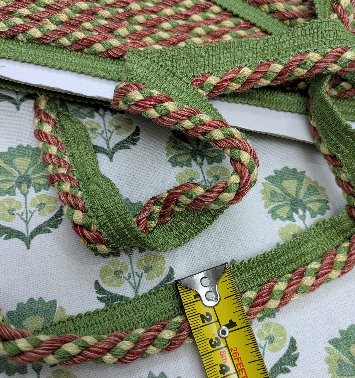 Green, Yellow & Terracotta Flanged Cord for Soft Furnishings & Upholstery