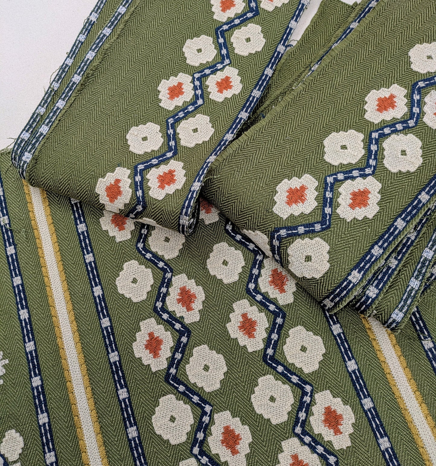 Bayton by Colefax & Fowler - Embroidered Fabric - Olive Colourway - Remnant Bundle