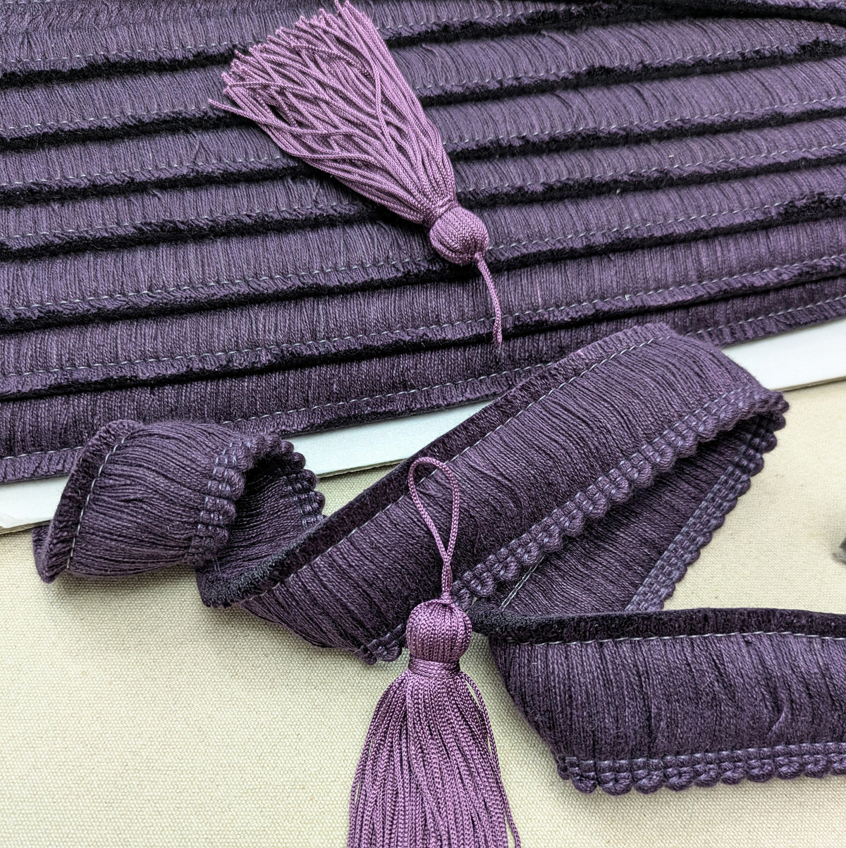 Violet Colour Ruche Fringe for Cushions, Upholstery & Soft Furnishings