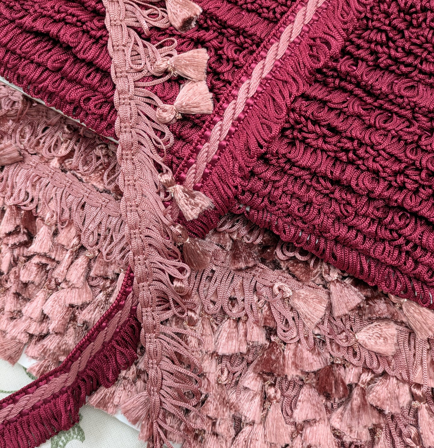 Wine Colour Looped Fringe for Soft Furnishings, Upholstery & Lampshades