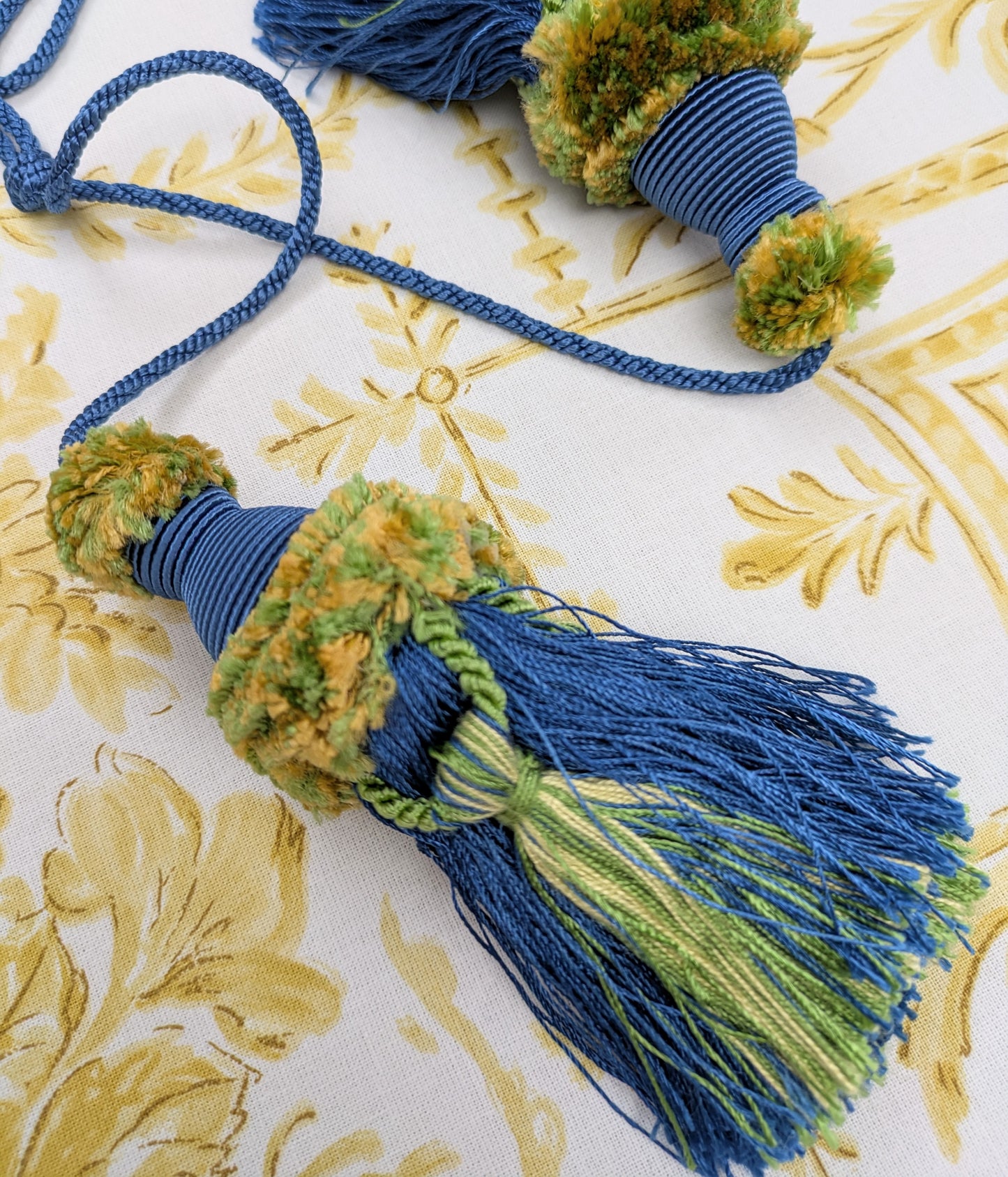 Blue, Gold & Lime Colour Chair Tassels, Tiebacks, Key Tassels, Cushion Tassels