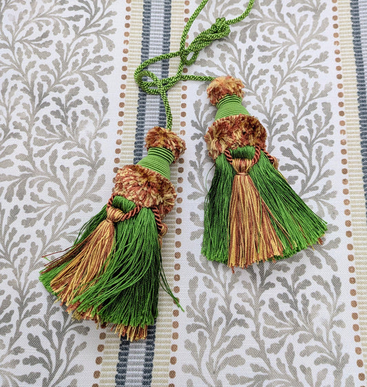 Green, Copper & Lemon Chair Tassels, Tiebacks, Key Tassels, Cushion Tassels