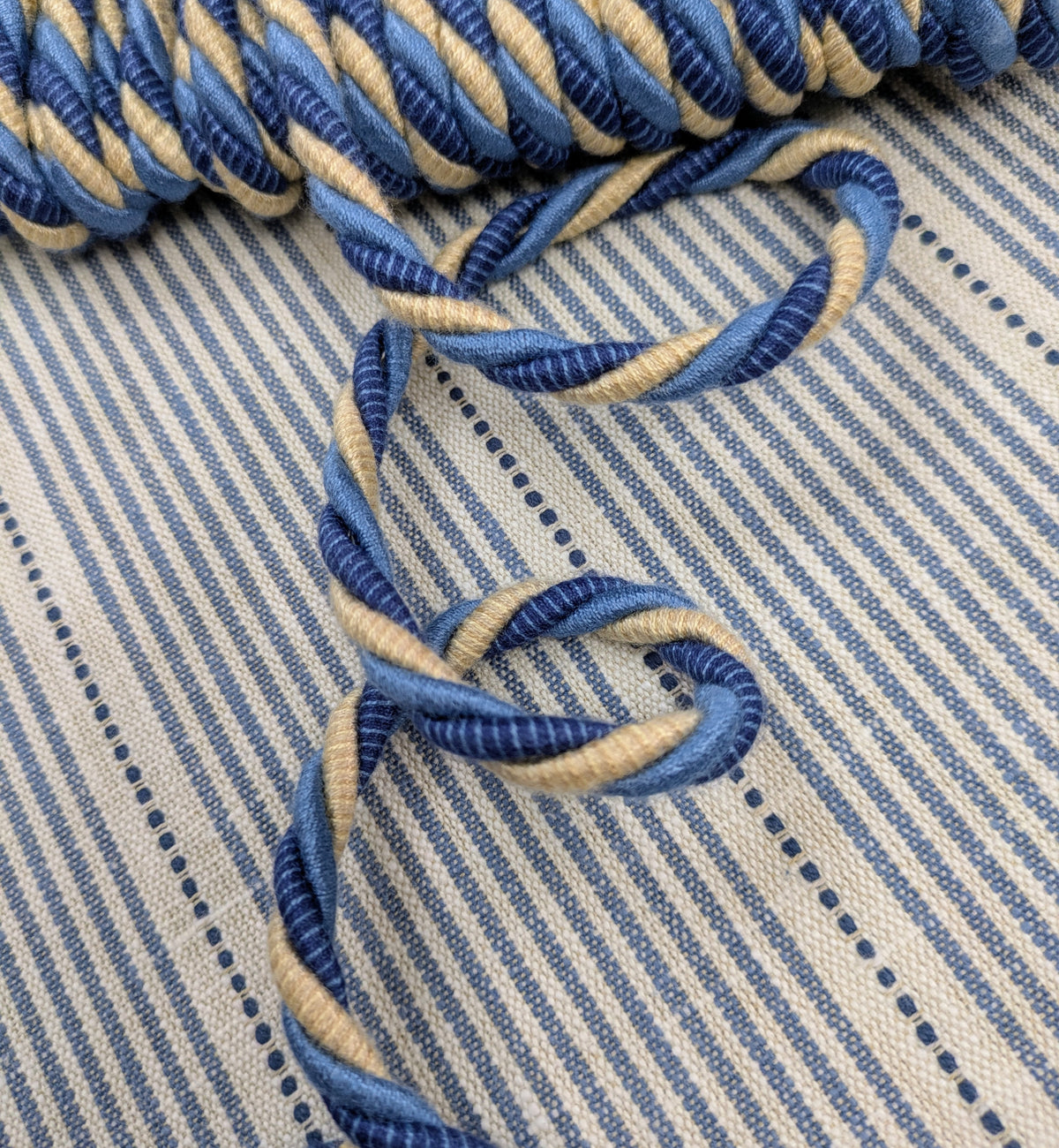 Rustic Fine Stripe by John Lewis - 1.6m Remnant - Lake Blue Colourway