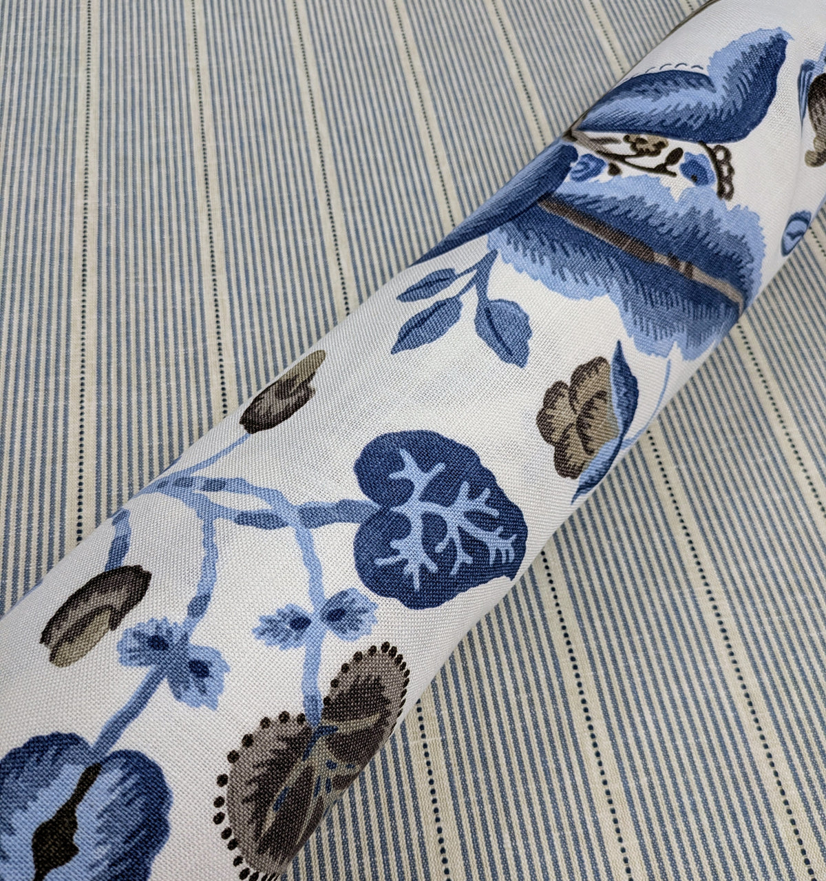 Rustic Fine Stripe by John Lewis - 1.6m Remnant - Lake Blue Colourway