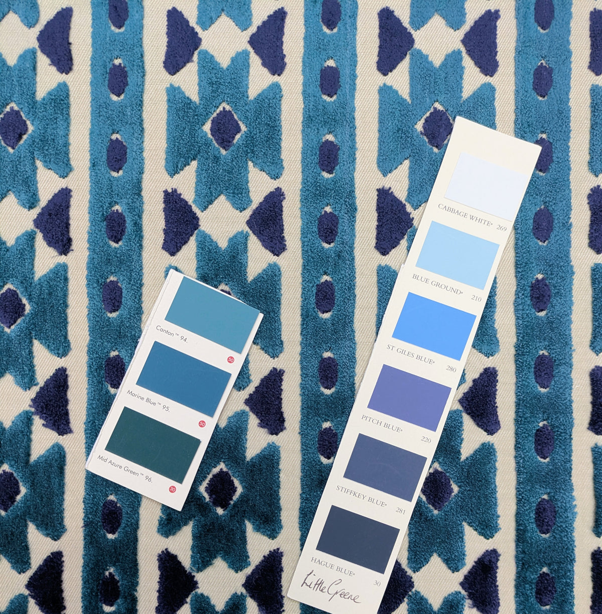 Bazaar by ILIV - Velvet, Geometric, Ikat Design - Arctic Blue Colourway