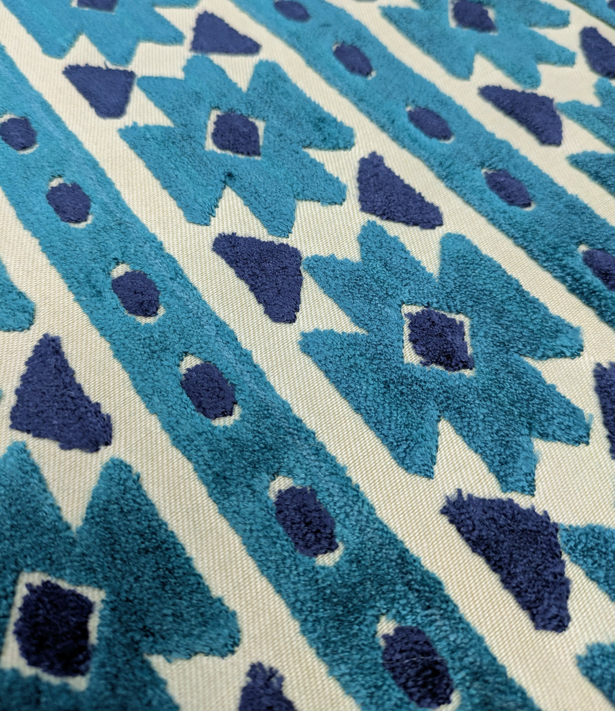 Bazaar by ILIV - Velvet, Geometric, Ikat Design - Arctic Blue Colourway
